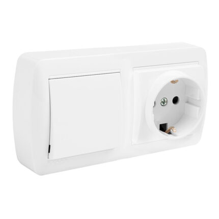 BASE DOBLE BIPOLAR CON T/TL + CONMUTADOR DE CRUCE Y CON OBTURADOR SUPERFICIE MURAL 138 x 42 x 72 mm